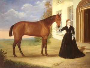 Portret van een dame met haar paard, c.1840